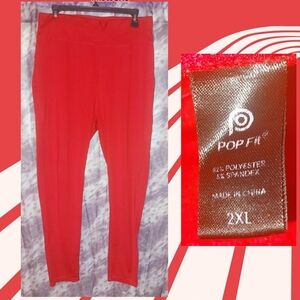 Pop Fit brand Red Athletic Soft Knit Full Length Leggings Sz 2XL(14/16/18)